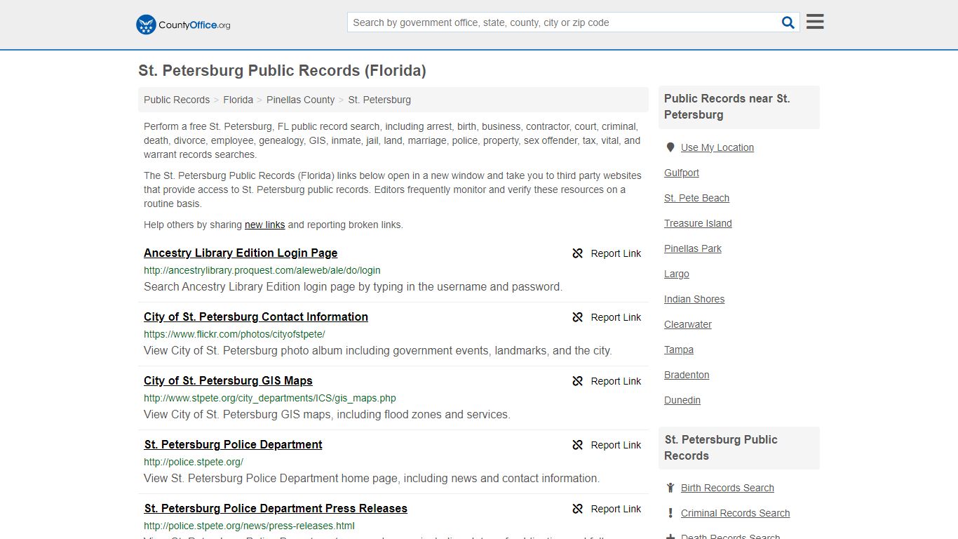 St. Petersburg Public Records (Florida) - County Office